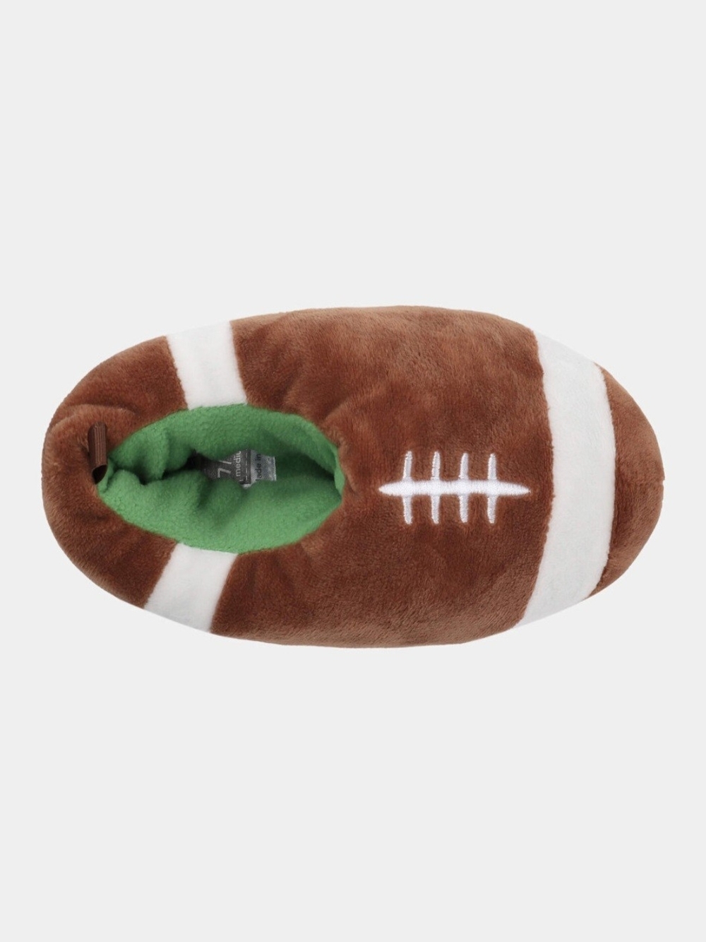 Carter's Toddlers Plush Football Slippers Brwn/Wht/Grn Interior Sz 9-10